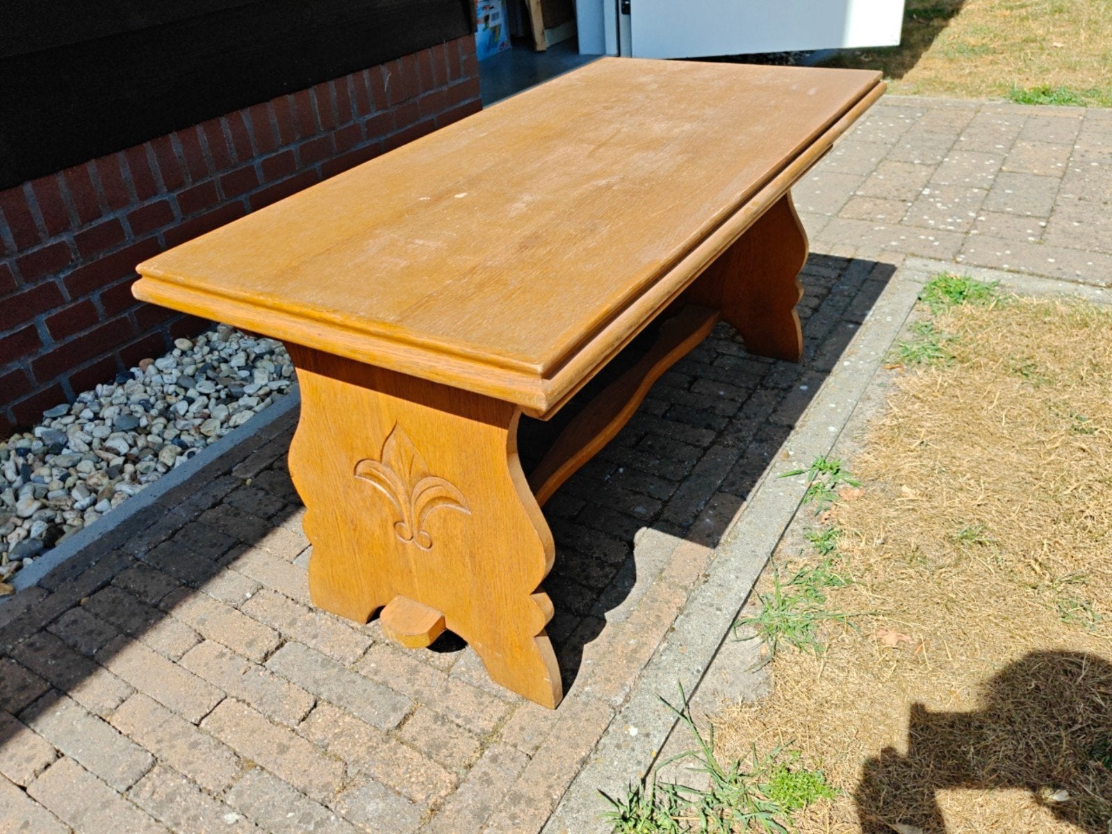 Eiken bijzettafel, Gebruikt, Klassiek, Rustiek, 75 cm of meer, Rechthoekig