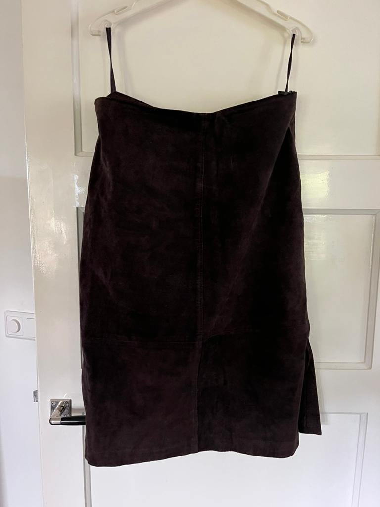 Leren (suède) rok donkerbruin maat 42, Kleding | Dames, Rokken, Ophalen of Verzenden, Zo goed als nieuw, Maat 42/44 (L), Bruin