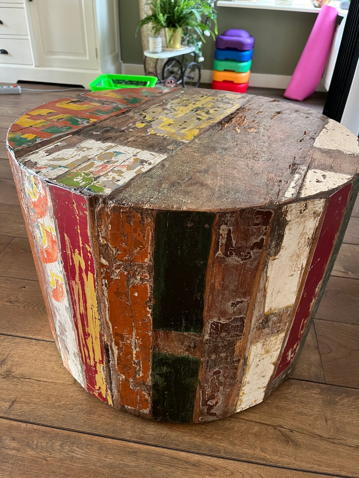 Unieke salontafel van recycled kanohout, Ophalen, Zo goed als nieuw, Rechthoekig, 75 cm of meer