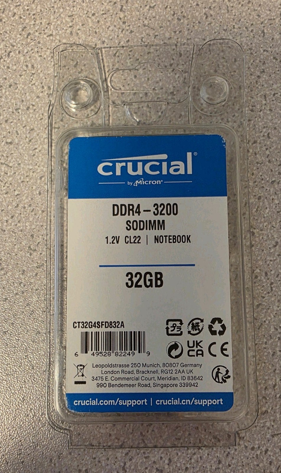 Nieuwe Crucial DDR4 32GB 3200MHz Laptop RAM (SODIMM) – NIEUW, Computers en Software, RAM geheugen, 32 GB, DDR4, Nieuw, Ophalen of Verzenden