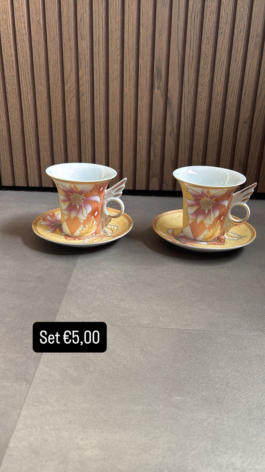 Prachtige vintage set van 2 sierlijke kop en schotels, Ophalen of Verzenden
