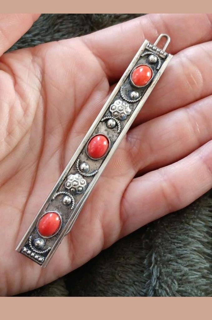 Antieke haarspeld met koraal, Sieraden, Tassen en Uiterlijk, Ophalen of Verzenden, Zo goed als nieuw, Haarspeld