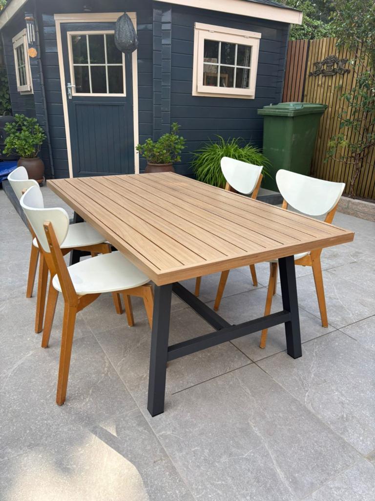 Set van 4 Ikea eetkamerstoelen, wit met hout, Gebruikt, Wit, Vier, Modern