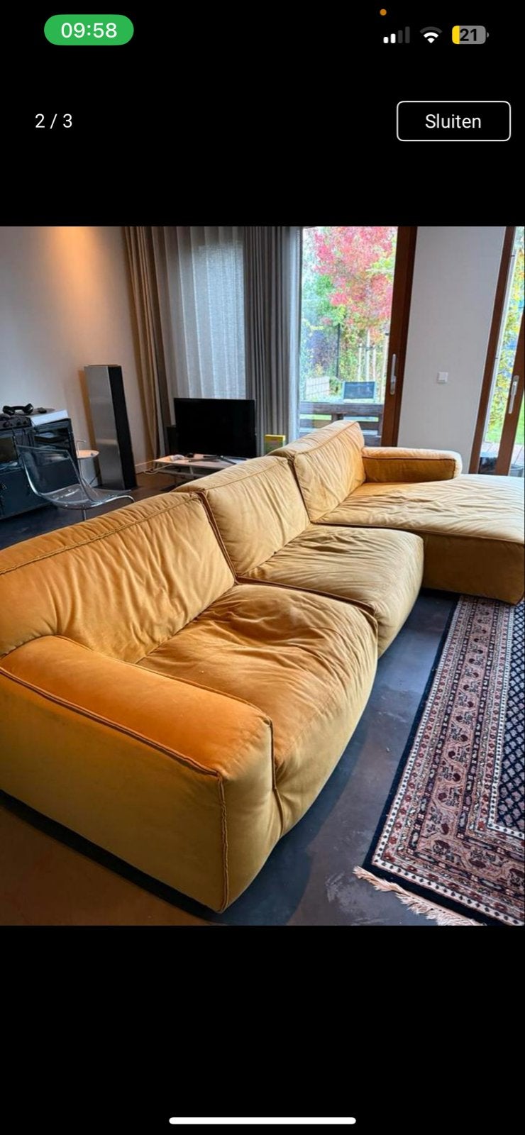 Grote gele oker hoekbank - FEST atelier, Ophalen, Gebruikt, 100 tot 125 cm, Hoekbank