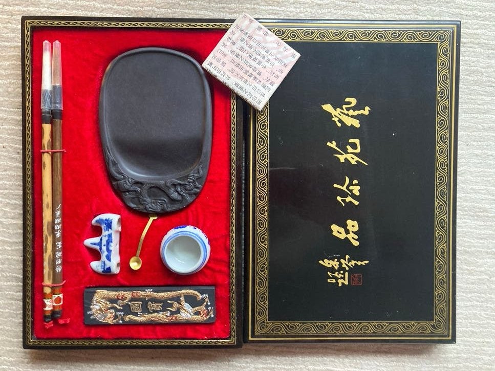 Chinese Kalligrafie Set - Inkt, Kwasten, Inktsteen, Ophalen of Verzenden, Zo goed als nieuw