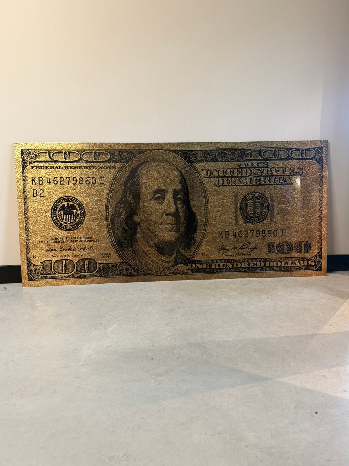 100 Dollar biljet schilderij op aluminium, Ophalen, Zo goed als nieuw, Schilderij