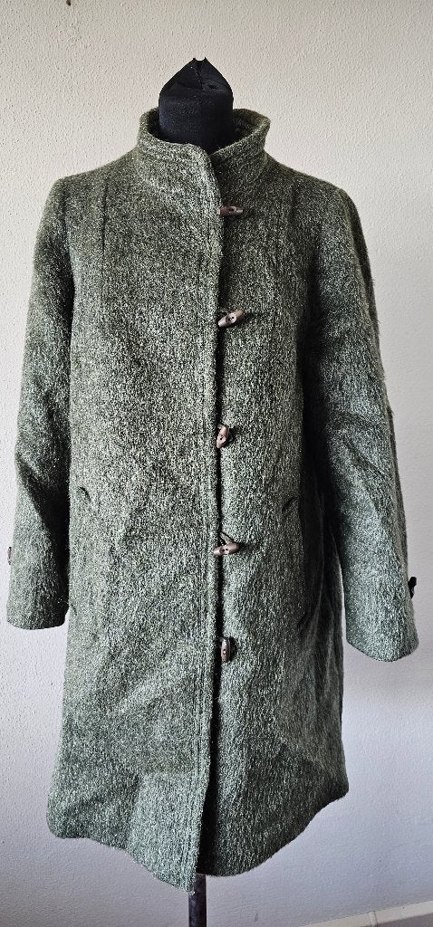 Luxe Llama Wollen Jas - Groen - Maat M (51024), Maat 38/40 (M), Ophalen of Verzenden, Groen, Gedragen