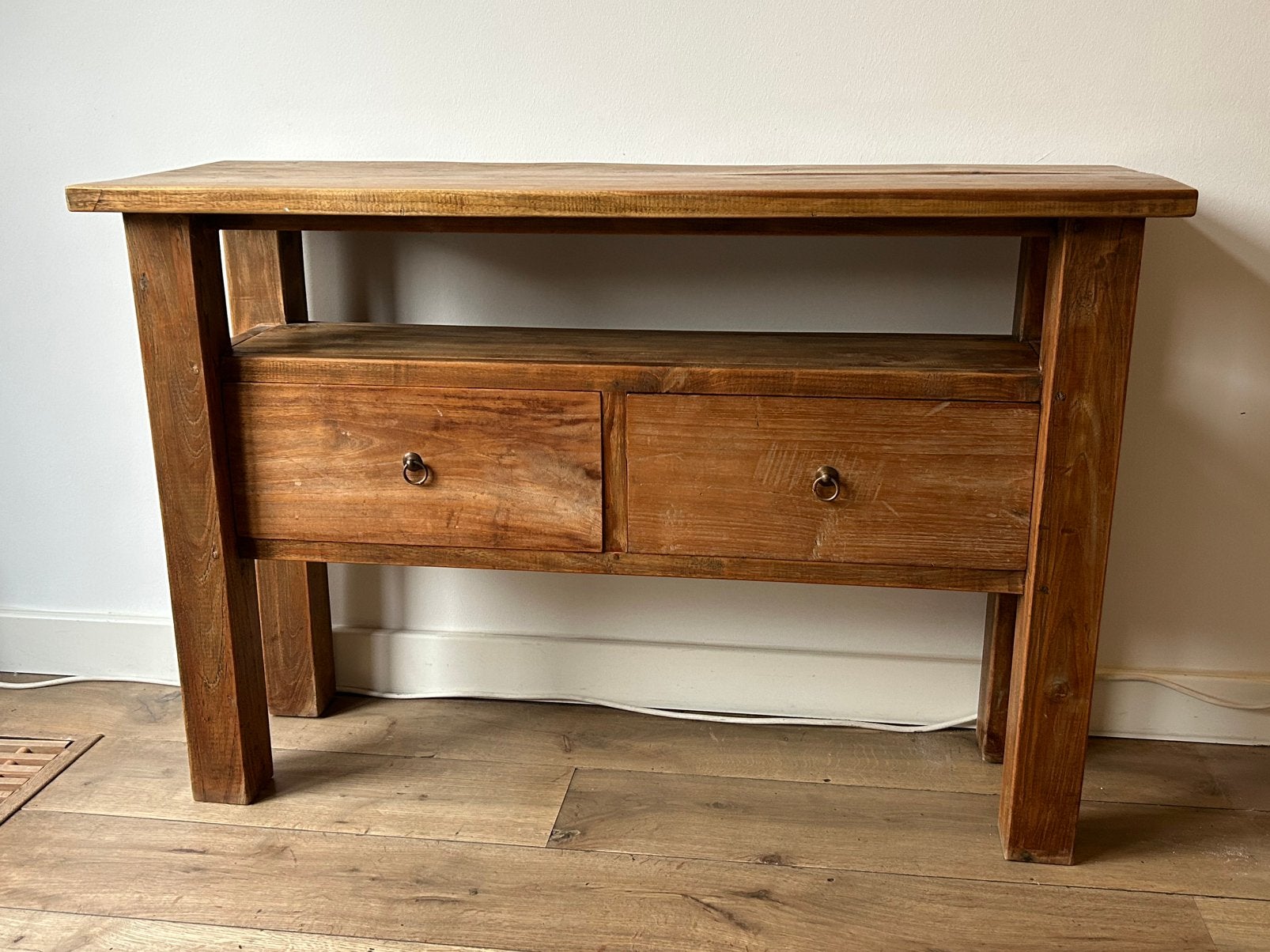 Teak houten side table, Huis en Inrichting, Ophalen, 100 tot 150 cm, Zo goed als nieuw, 25 tot 50 cm