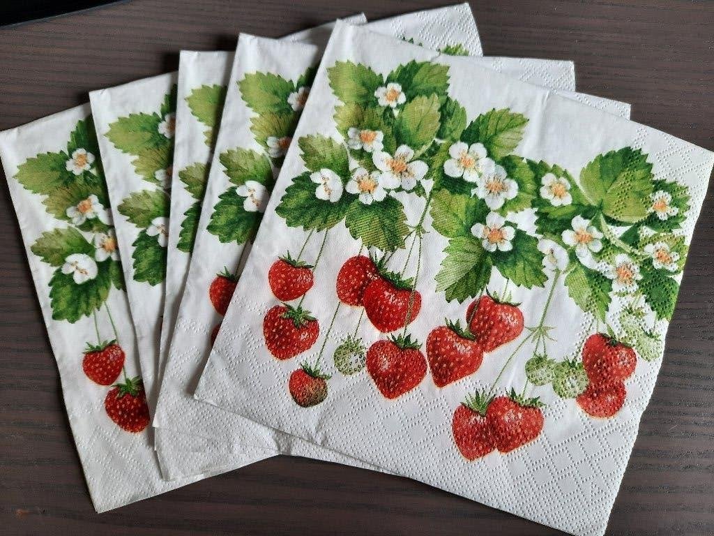 servetten (5x) aardbei fruit decoupage hobby journal, Nieuw, Meerkleurig, Papier of Karton, Overige merken