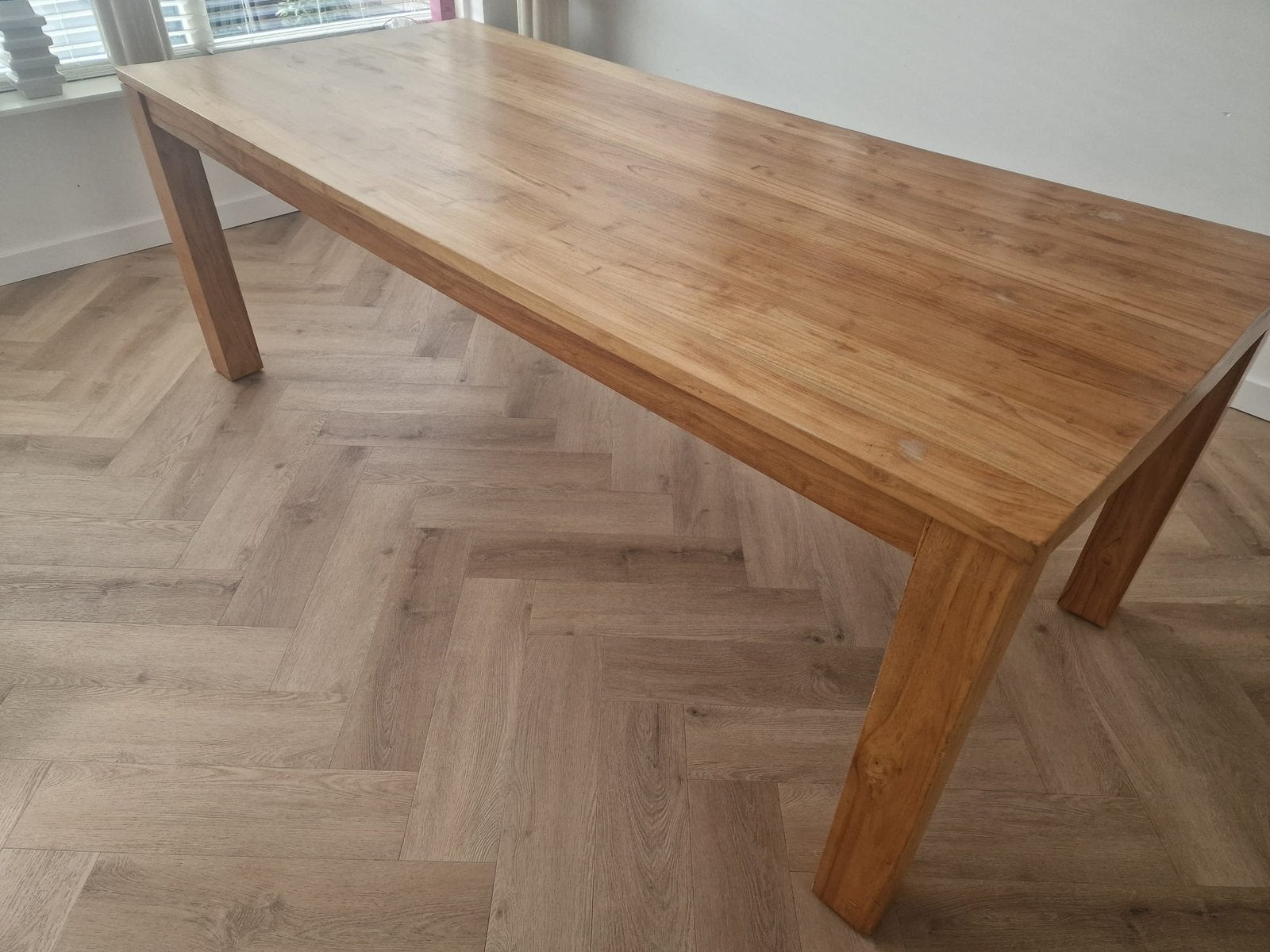 Massief houten eettafel 220x100x80, Ophalen, Gebruikt, 100 tot 150 cm, 200 cm of meer