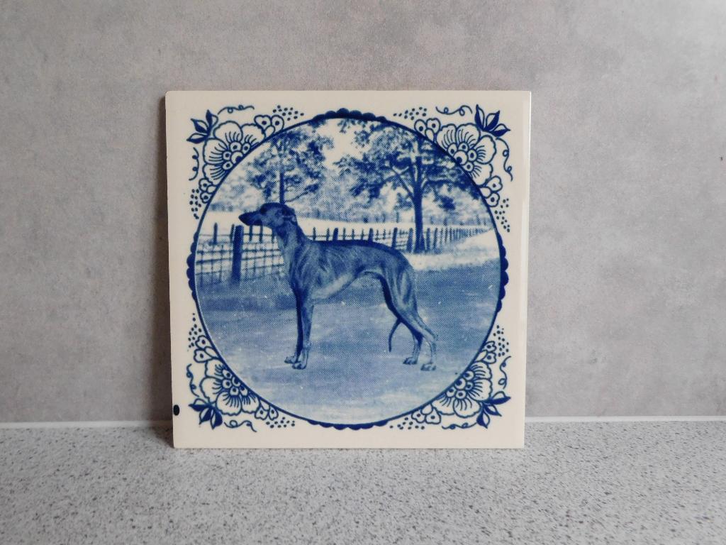 Tegel 15x15 cm. Delfts Blauw Hazewindhond, Ophalen of Verzenden
