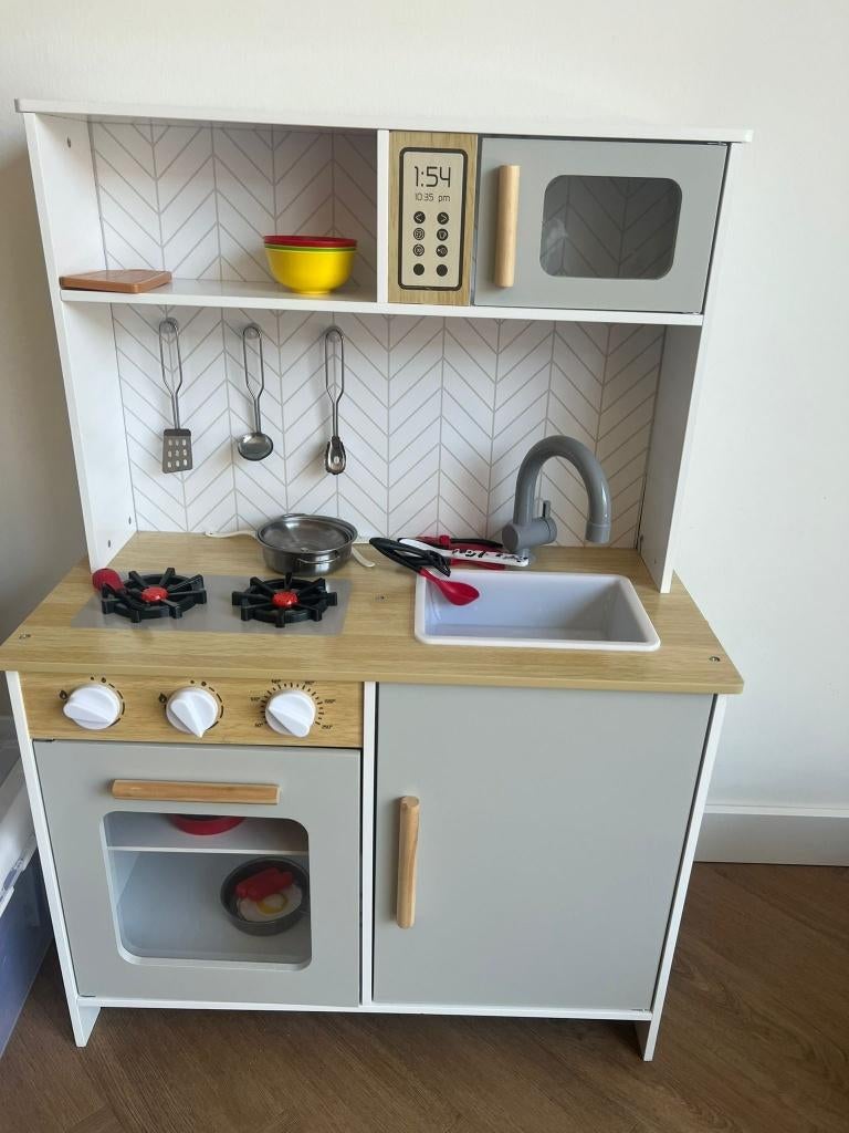 Complete houten speelgoedkeuken met accessoires, Ophalen, Gebruikt, Overige materialen, Speelkeuken