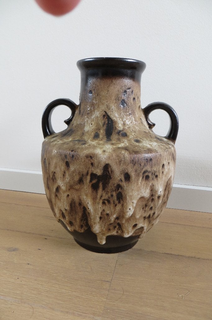 Grote vintage west germany , fat lava vaas in bruin en beige, Antiek en Kunst, Antiek | Vazen, Ophalen of Verzenden