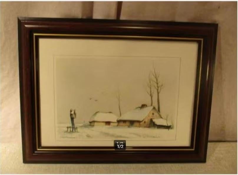 Mooie Gravure 'Achterbos' - Dirk Baksteen, Ophalen of Verzenden, Landschap, Gravure, Ingelijst