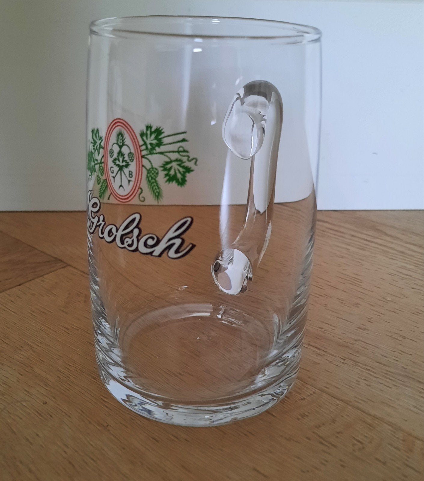 Grolsch klein glas met handvat, Ophalen, Zo goed als nieuw, Meerkleurig, Glas