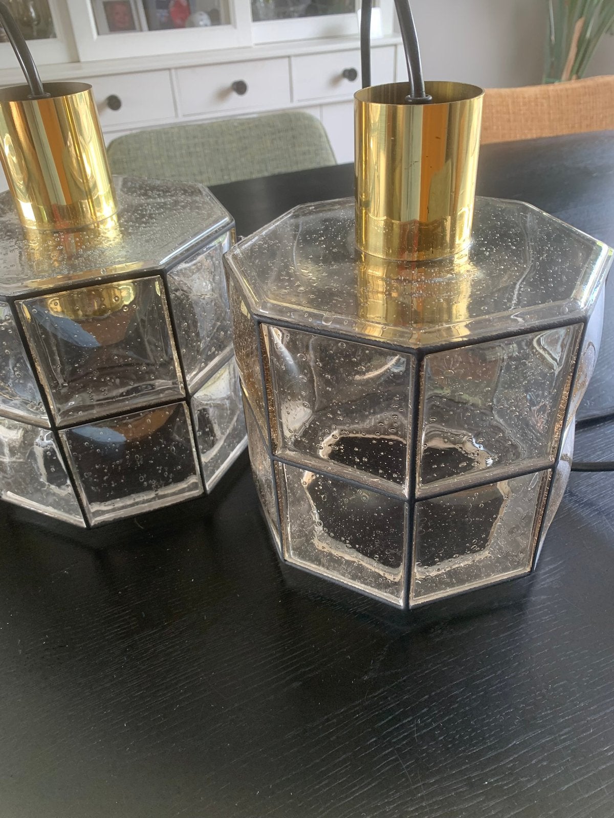 Glashütte Limburg , 2 prachtige hanglampen, Ophalen, Zo goed als nieuw, Glas