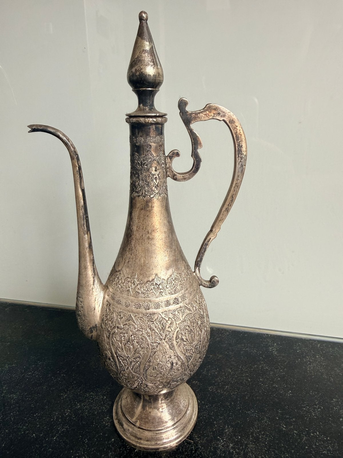 Antieke Zilveren Karaf met Oosterse Gravures, Ophalen of Verzenden, Zilver