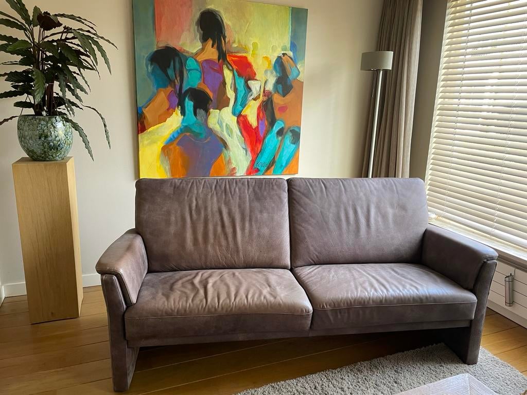 Comfortabele Nubuck Leren Bank - 204 cm breed, Gebruikt, Driepersoons, Leer, Ophalen of Verzenden