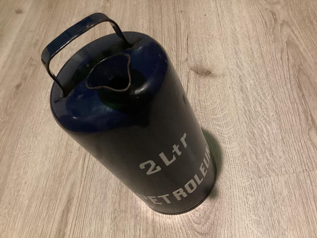 Vintage violet emaille 2L petroleum kan, Ophalen of Verzenden