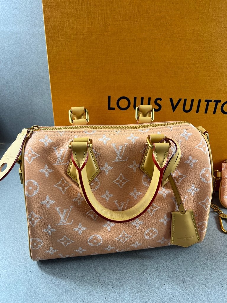 Louis Vuitton Speedy Bandouliere 25 | Summer peach | bon, Ophalen of Verzenden, Zo goed als nieuw, Oranje, Handtas