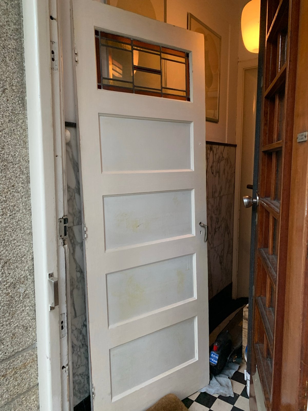 Jaren '30 Paneeldeur met Glas in Lood, Doe-het-zelf en Verbouw, Deuren en Horren, Ophalen, Gebruikt, 80 tot 100 cm, Binnendeur