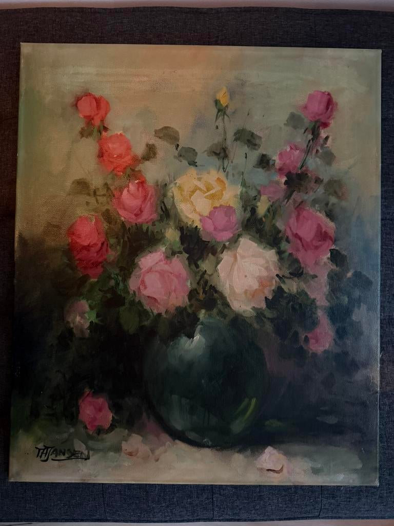 Bloemen - T.H. Jansen, Antiek en Kunst, Kunst | Schilderijen | Klassiek, Ophalen