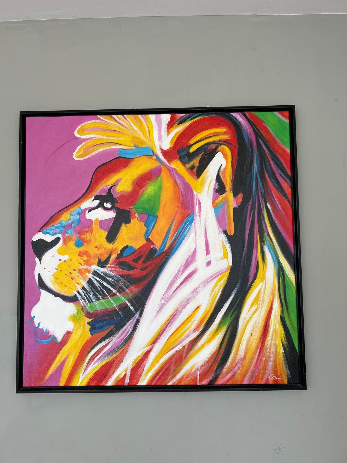 Kleurrijke Leeuw: Levendig Acrylschilderij op Canvas, Ophalen, Acrylverf, Handgeschilderd, Dieren