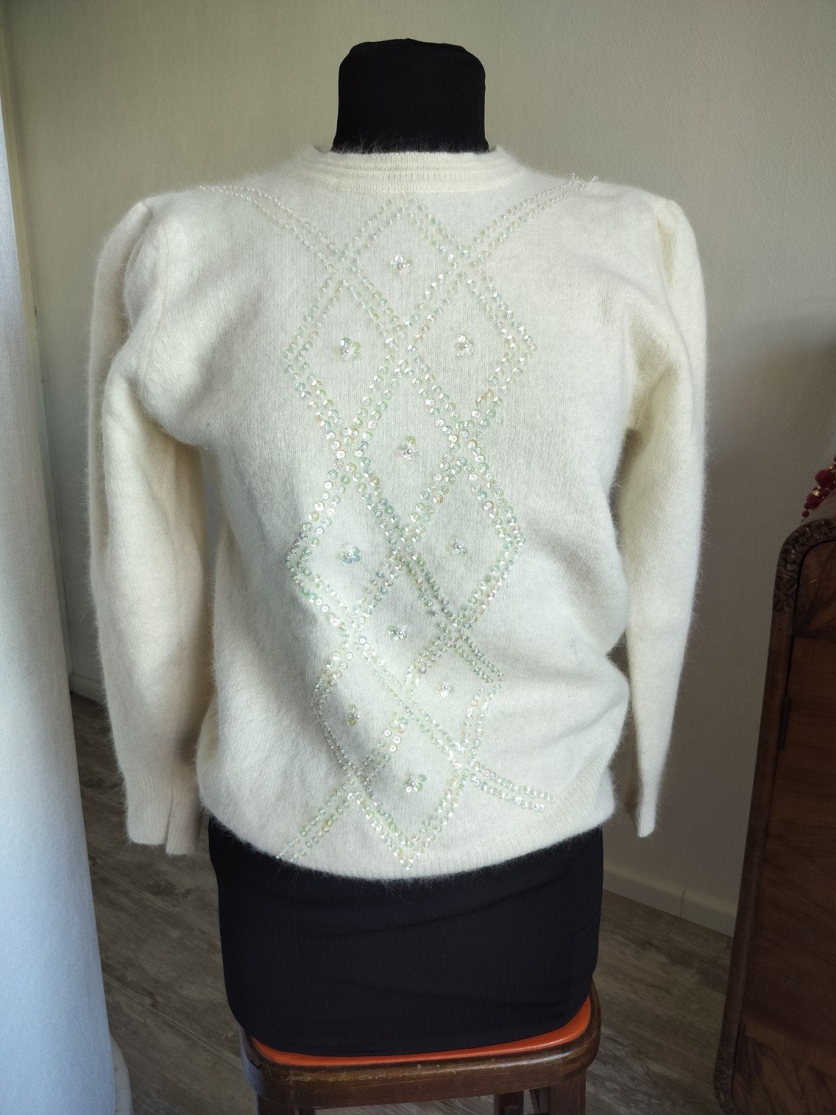 Vintage angora trui met pailletten, Ophalen of Verzenden, Overige maten