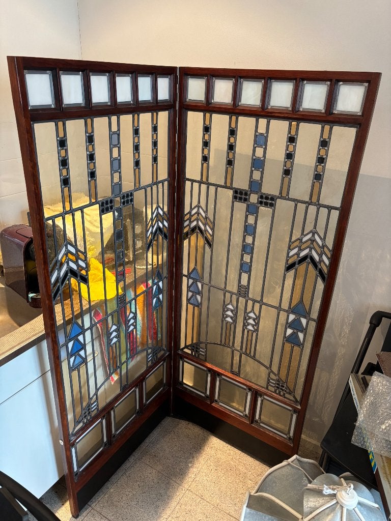 Art deco kamerscherm hard hout glas in lood 175x 2x 70, Ophalen
