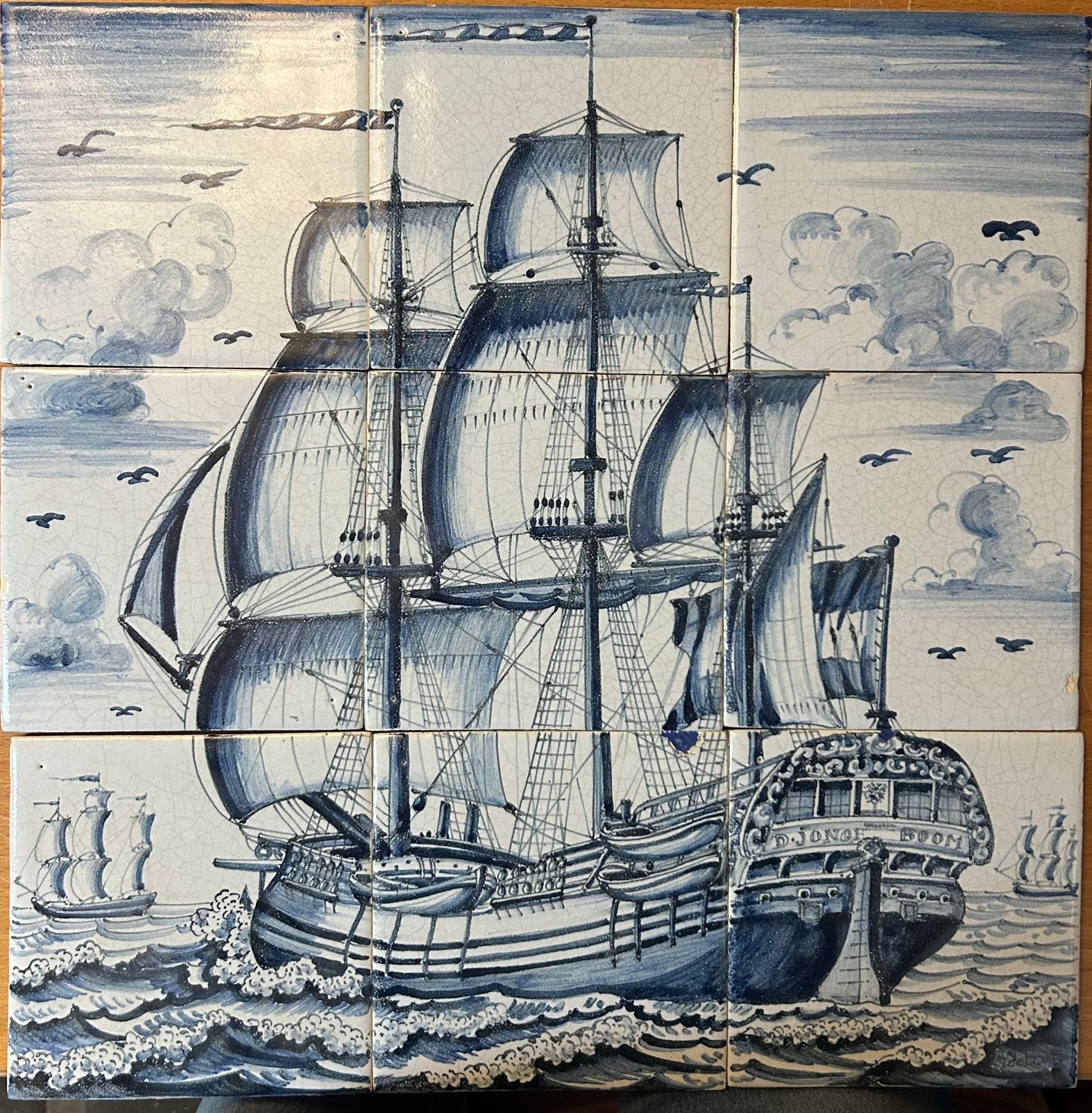 Prachtig gesigneerd oud tableaux met VOC 3 master, Antiek en Kunst, Ophalen of Verzenden