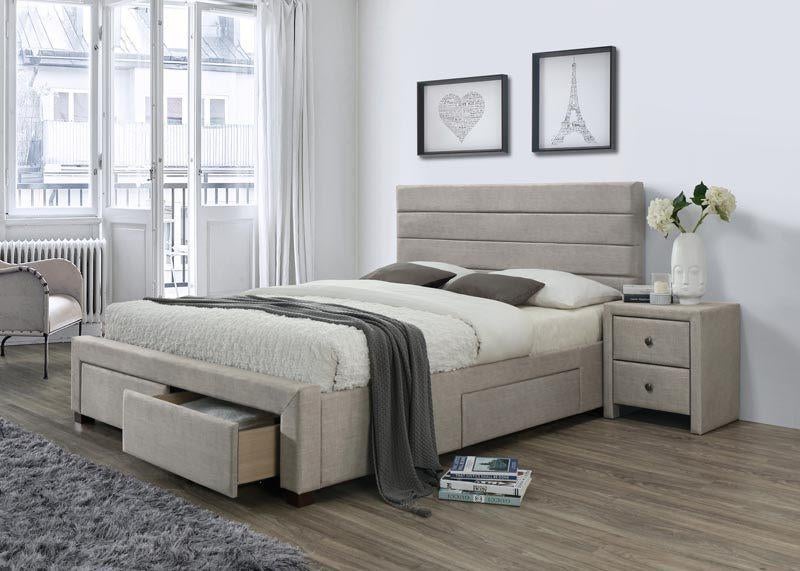 VOORRAAD Gestoffeerd Beige tweepersoonsbed 160x200 cm NIEUW, Beige, Ophalen of Verzenden, 200 cm, 160 cm