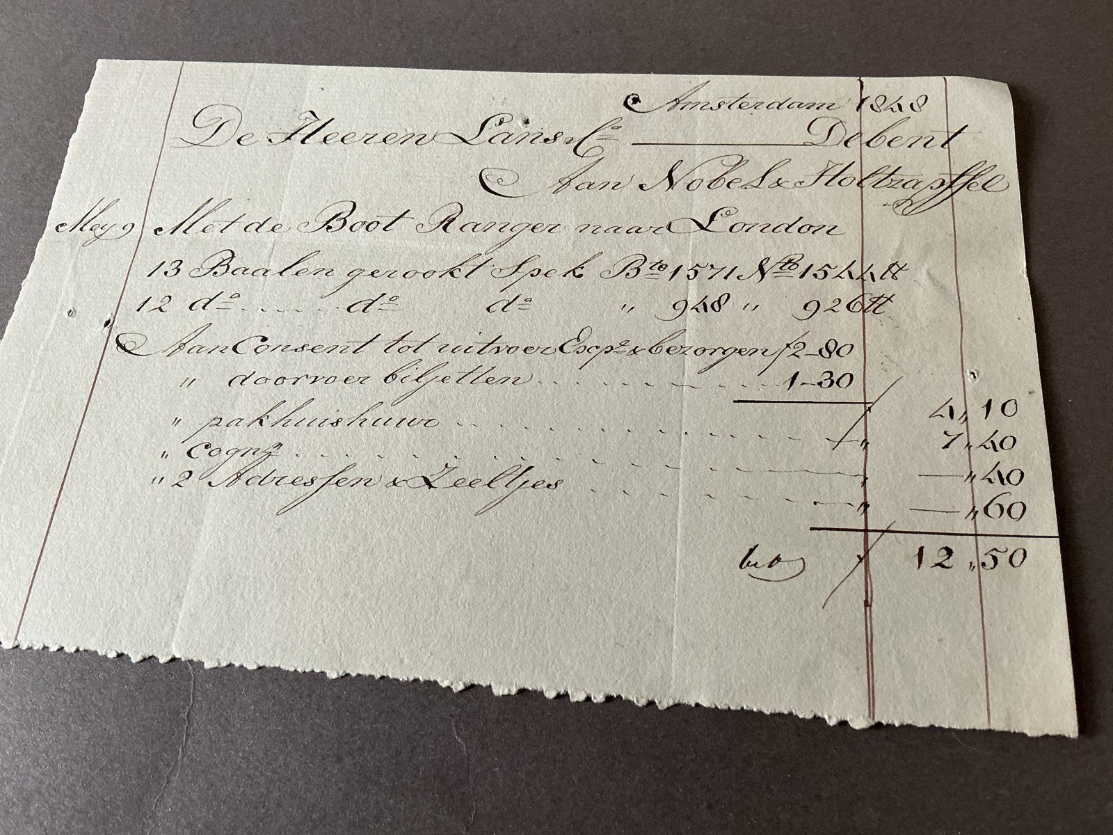 Historische vrachtbrief/factuur Amsterdam 1840, Verzenden, Gebruikt