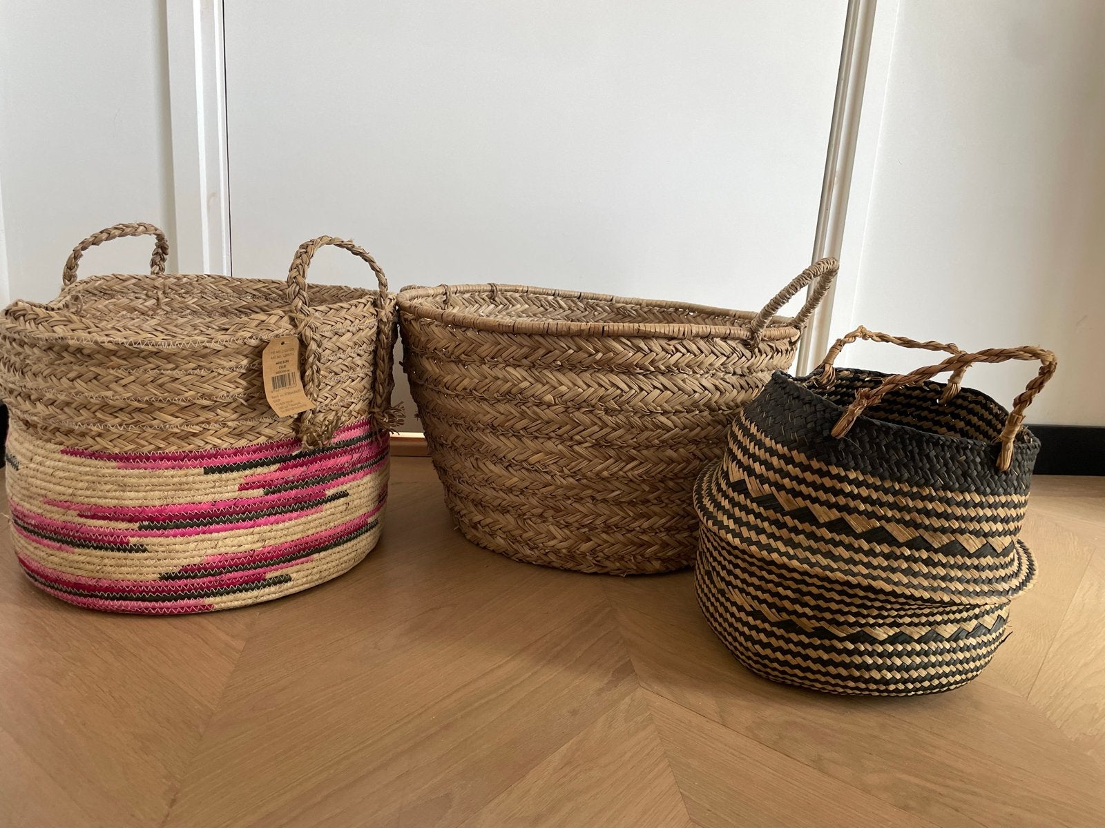 Set van 3 gevlochten manden in verschillende maten, Ophalen, Gebruikt, Gevlochten, Mand