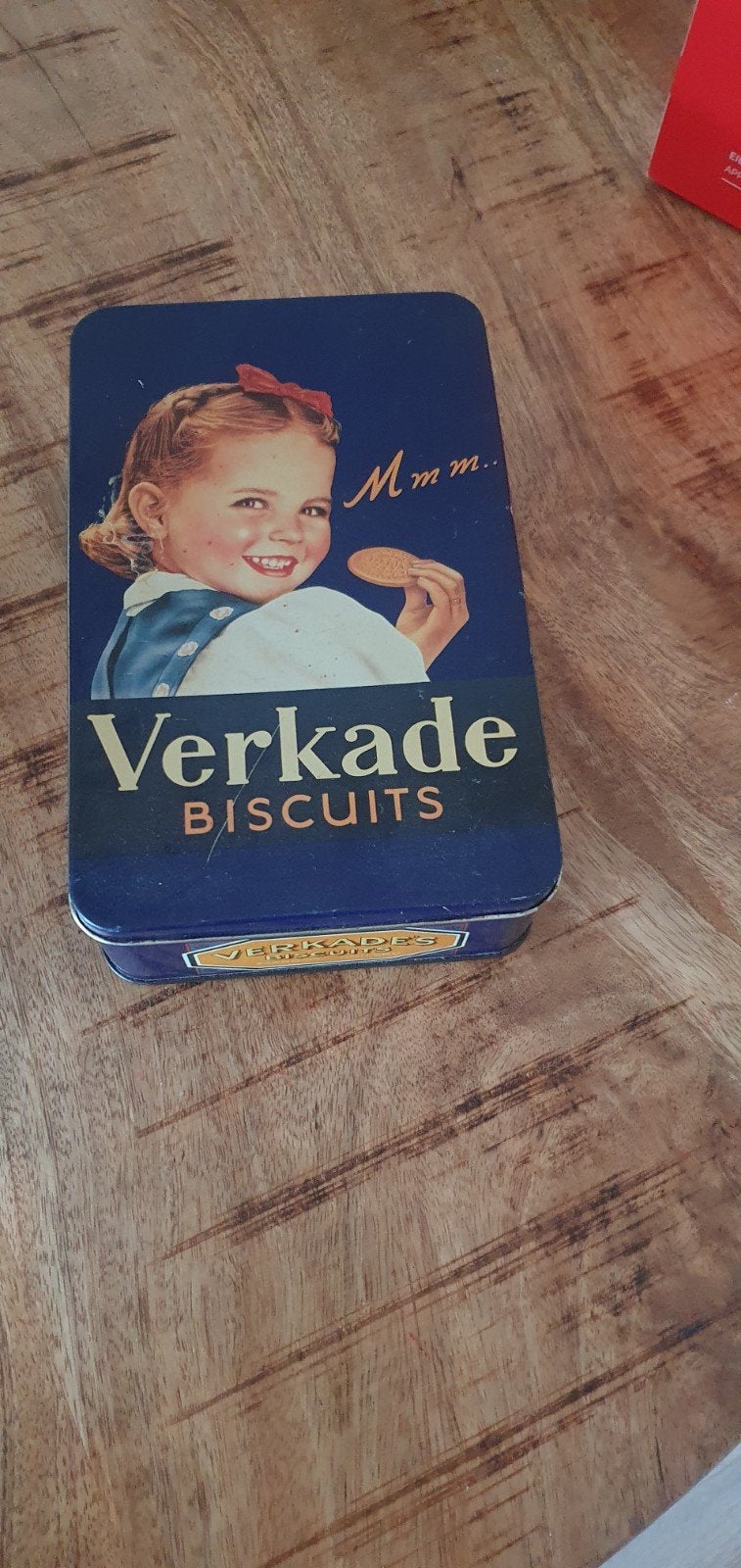 Vintage Verkade Biscuits blik - Meisje met koekje, Ophalen of Verzenden