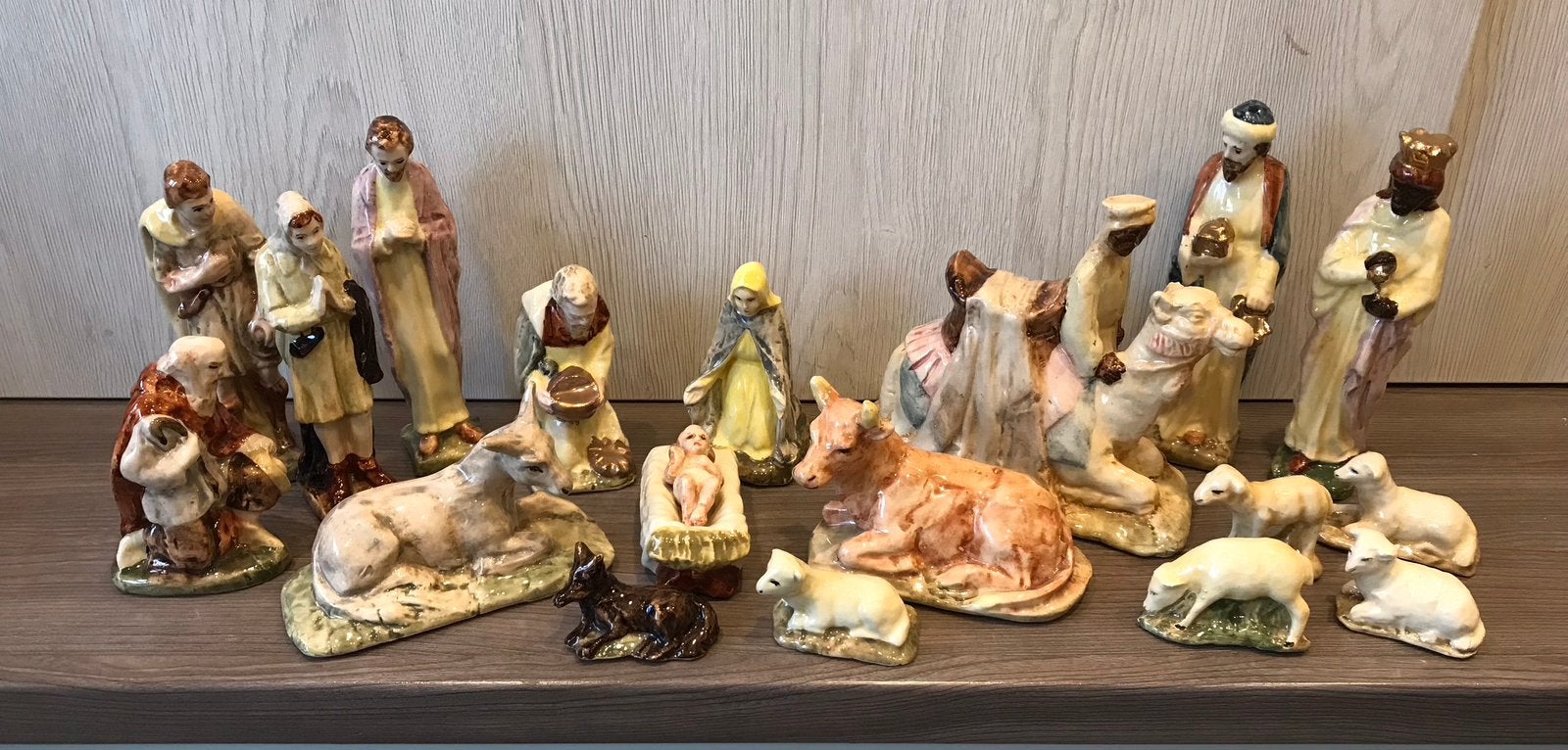 Antieke kerststal figuren nativity set 1920-1930 zoutglazuur, Ophalen of Verzenden