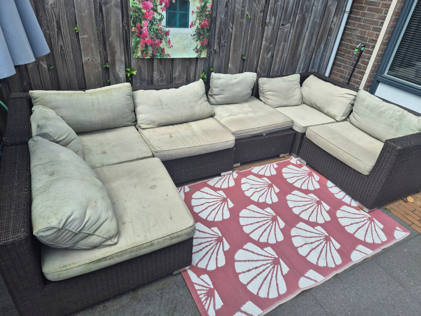 Grote Wicker Loungeset met Kussens, Gebruikt, Meer dan 8 zitplaatsen, Ophalen of Verzenden, Loungeset
