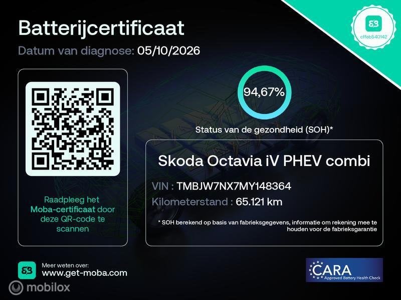 Skoda Octavia Combi 1.4 TSI PHEV Memory, LED, Keyless, Stof, Zwart, Plug-in hybride, 1500 kg