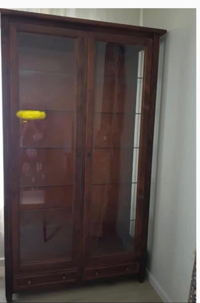 Vitrinekast kersenhout, Huis en Inrichting, Kasten | Vitrinekasten, Ophalen, Gebruikt, 50 tot 100 cm, Kersenhout