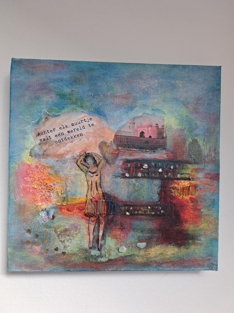 Mixed media kunstwerk 40x40, Ophalen of Verzenden