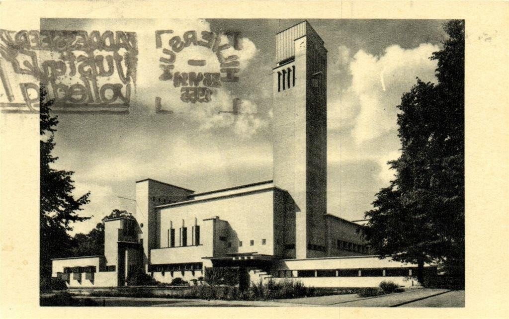 Hilversum, Raadhuis - 1955 gelopen, Ophalen of Verzenden, 1940 tot 1960, Gelopen, Noord-Holland