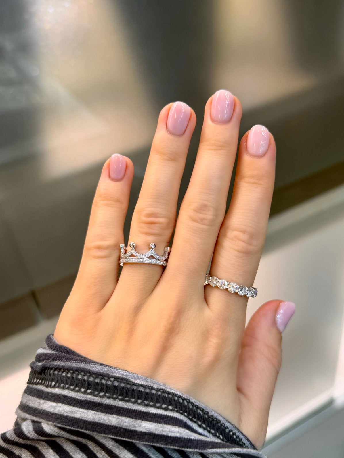 18KT Wit Goud - Ring met diamanten - Kroon ring - Unisex, Ophalen, Wit, Nieuw, 17 tot 18