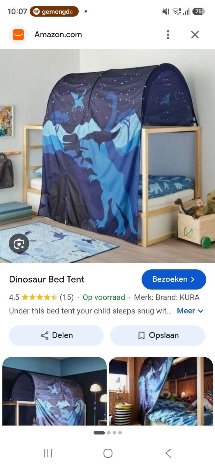 Dinosaurus Bedtent voor KURA bed - nog heel goed, Ophalen, Zo goed als nieuw, Minder dan 140 cm, Minder dan 70 cm