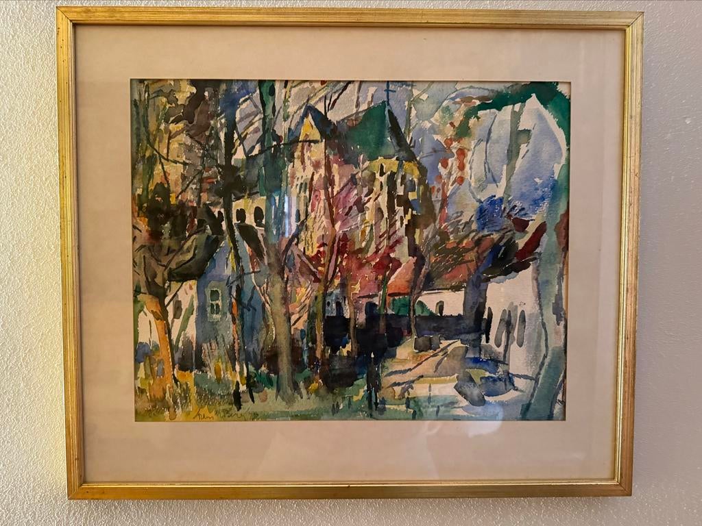 Frans van den Berg - Aquarel Dorpsgezicht Thorn, Ophalen of Verzenden
