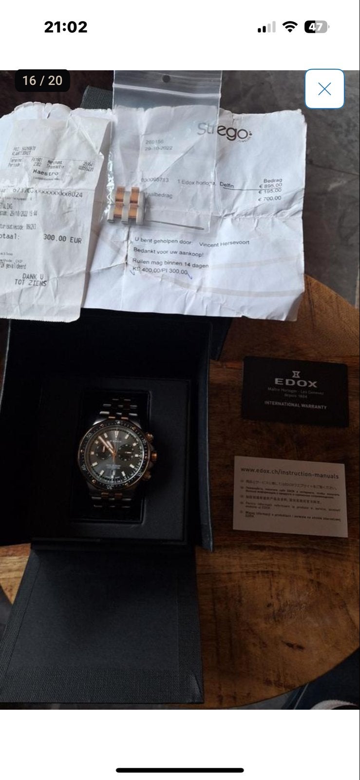 Edox Polshorloge - Zo goed als nieuw, Sieraden, Tassen en Uiterlijk, Horloges | Heren, Ophalen, Zo goed als nieuw, Staal, Polshorloge