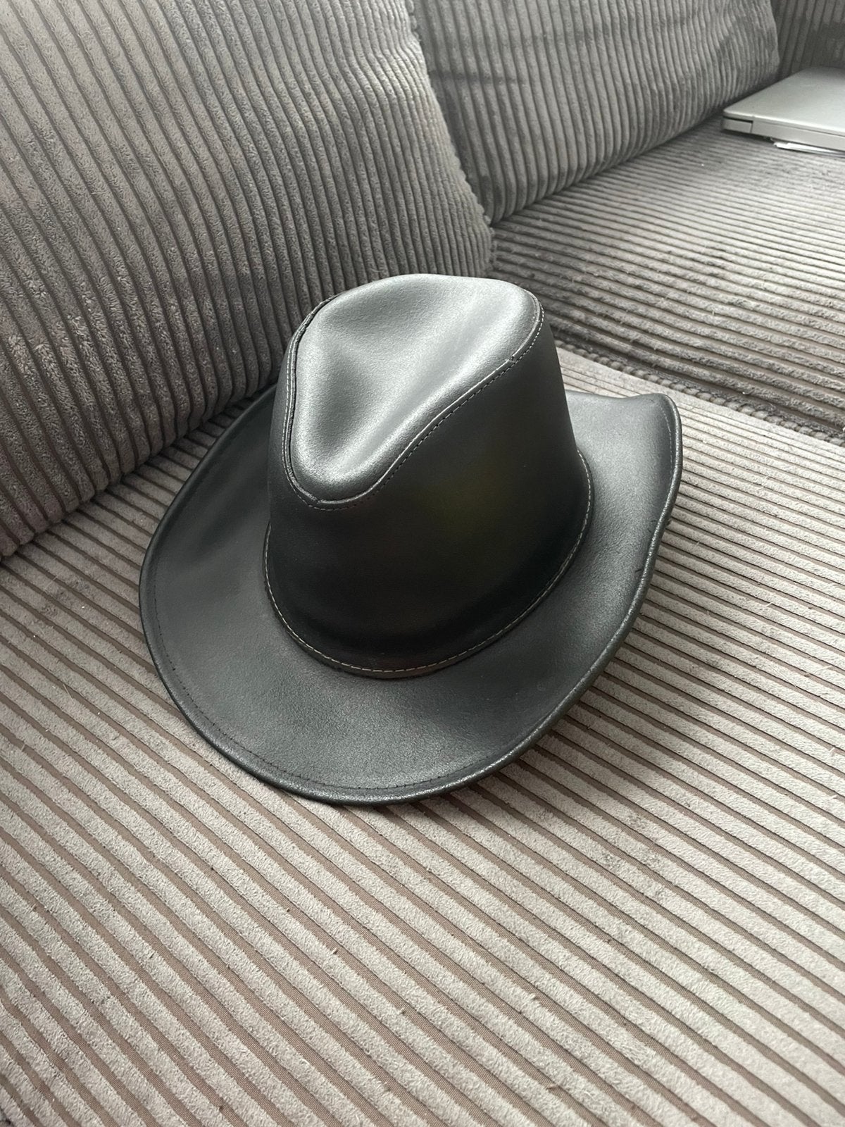 Leren zwarte hoed vulcan cowboy style genuine leather child, Ophalen of Verzenden, Jongen of Meisje, Hoed