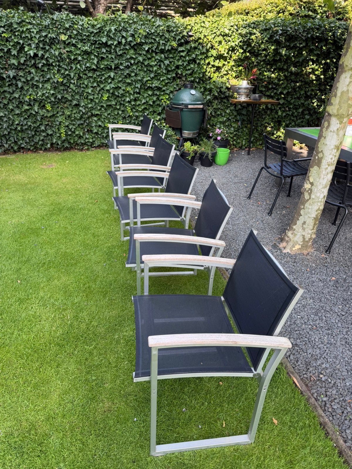 Tuinstoel 6x. Aluminium met mesh zitting en rug., Ophalen, Zo goed als nieuw, Aluminium