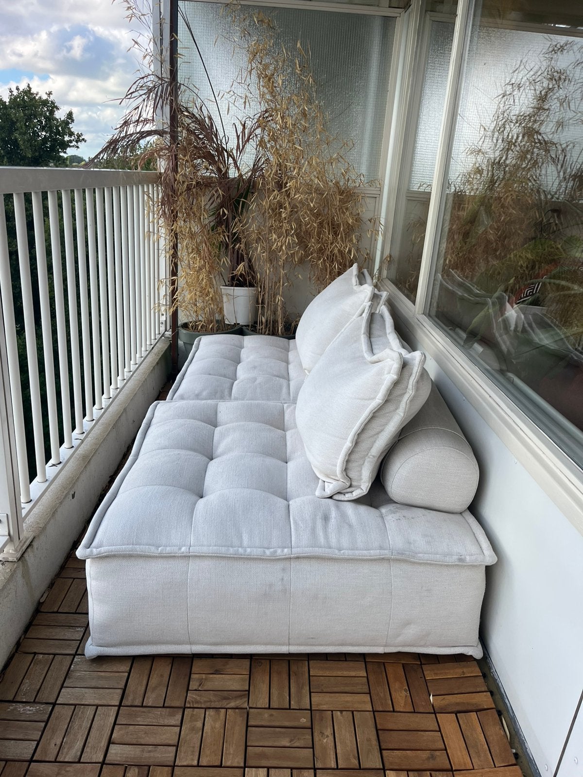 Modulaire bank/loungebank, licht beige, nieuwprijs €800, Ophalen, Gebruikt