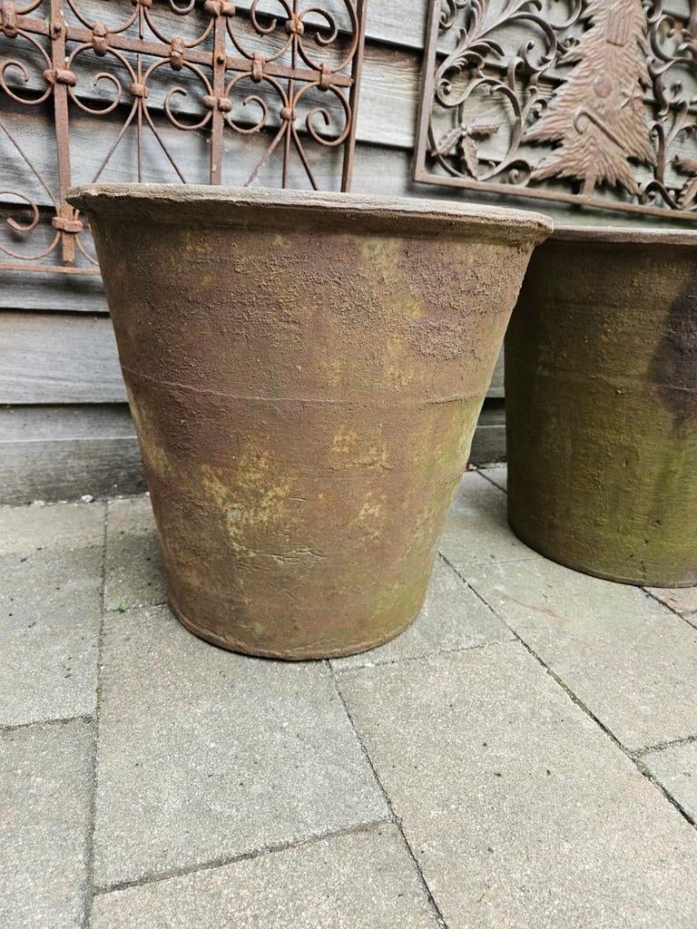 Set grote XL oude gietijzeren bloempotten 40cm hoog, Tuin en Terras, Gebruikt, 40 cm of meer, Rond, Ophalen of Verzenden