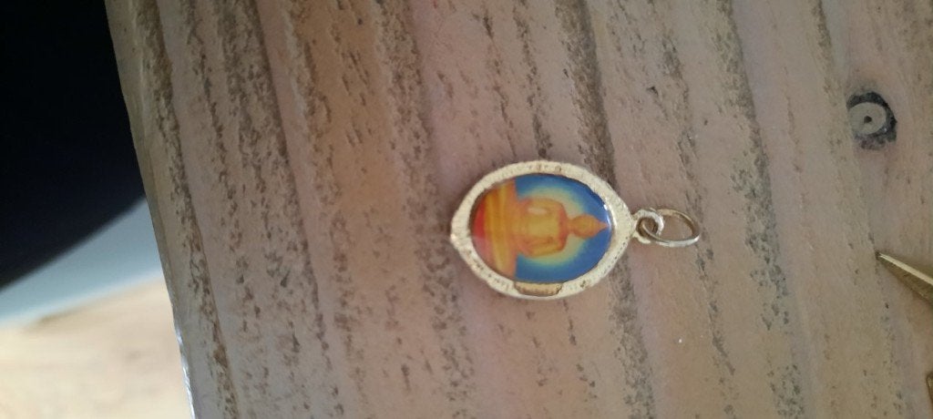 Antieke, Tibetaanse buddhahanger., Ophalen of Verzenden, Koper, Broche, Met edelsteen