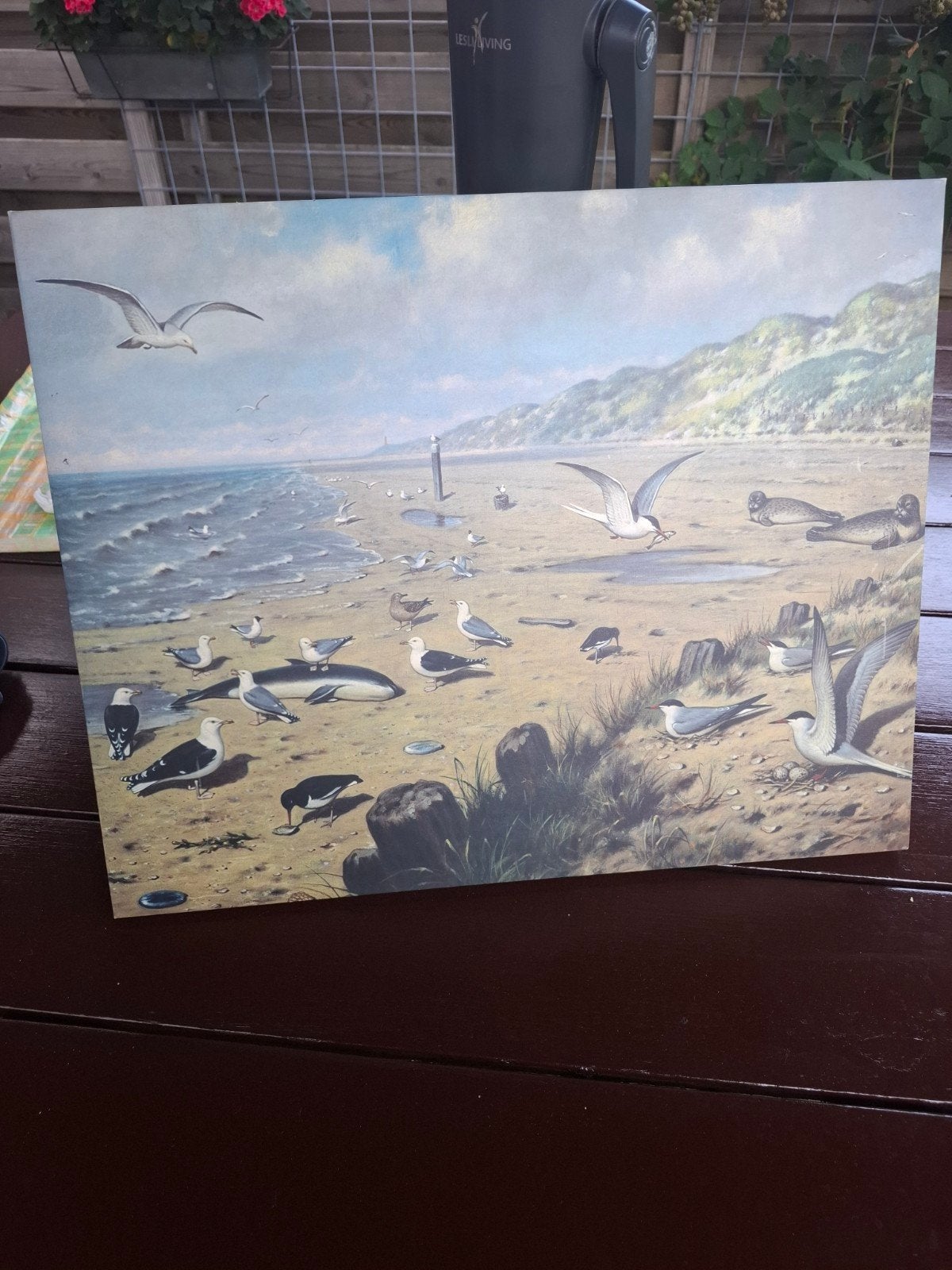 Schilderij strandgezicht met vogels en vuurtoren, Ophalen